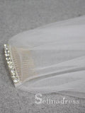 Simple Ivory Tulle Drop Veil Crystal Comb Wedding Veils ALC003