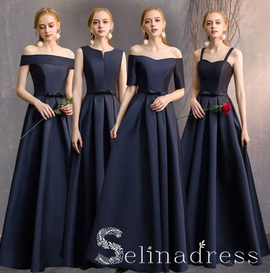 Simple Navy Blue A-Line Princess Bridesmaid Dresses Backless Long Wedd SELINADRESS Simple Navy Blue A-Line Princess Bridesmaid Dresses Backless Long Wedd SELINADRESS