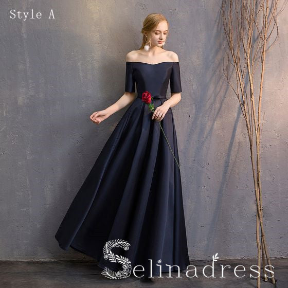Simple Navy Blue A-Line Princess Bridesmaid Dresses Backless Long Wedd SELINADRESS Simple Navy Blue A-Line Princess Bridesmaid Dresses Backless Long Wedd SELINADRESS