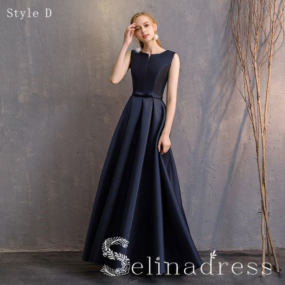 Simple Navy Blue A-Line Princess Bridesmaid Dresses Backless Long Wedd SELINADRESS Simple Navy Blue A-Line Princess Bridesmaid Dresses Backless Long Wedd SELINADRESS