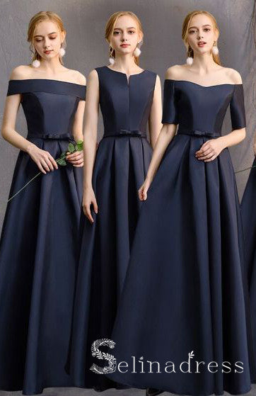 bridal party navy blue dresses Simple A-Line Princess Bridesmaid Backless Long Wedd – SELINADRESS casapalma Women Floral Off Shoulder Size:P5 I US: (12-20) I DE: 38-46 I FR: 40-48