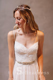 Spaghetti Straps Backless Rustic Lace Wedding Dresses Beach White Wedding Gowns SEW048