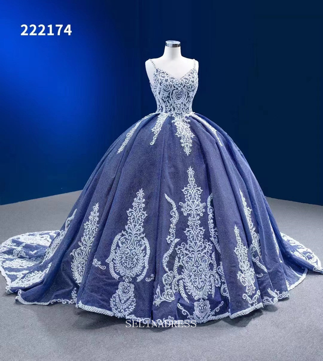 Spaghetti Straps Blue Prom Dress Ball Gown Vintage Pageant Dress RSM22 SELINADRESS Spaghetti Straps Blue Prom Dress Ball Gown Vintage Pageant Dress RSM22 SELINADRESS