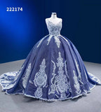 Spaghetti Straps Blue Prom Dress Ball Gown Vintage Pageant Dress RSM222174|Selinadress