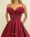 Spaghetti Straps Burgundy Prom Dress Beautiful Princess Long Evening Formal Dress #POL119|Selinadress