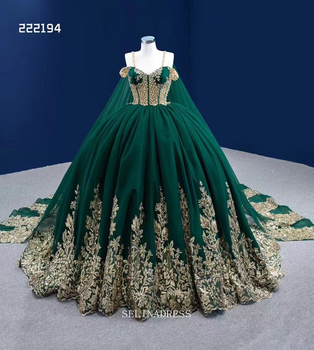Cap Sleeve Dark Green Ball Gowns Sparkly Sequin Wedding Dress 66754 vi –  Viniodress