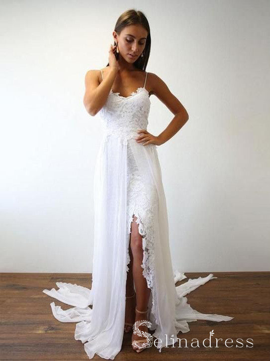 Spaghetti Straps Lace Wedding Dresses Beach Chiffon White Wedding Dress SEW045 SELINADRESS Spaghetti Straps Lace Wedding Dresses Beach Chiffon White Wedding Dress SEW045 SELINADRESS