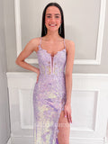 Spaghetti Straps Lilac Lace Long Prom Dress Modest Party Dress Evening Dress #LOP009|Selinadress