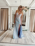 Spaghetti Straps Mermaid Long Formal Dress Sparkly Applique Prom Dresses Evening Dress KPY022|Selinadress