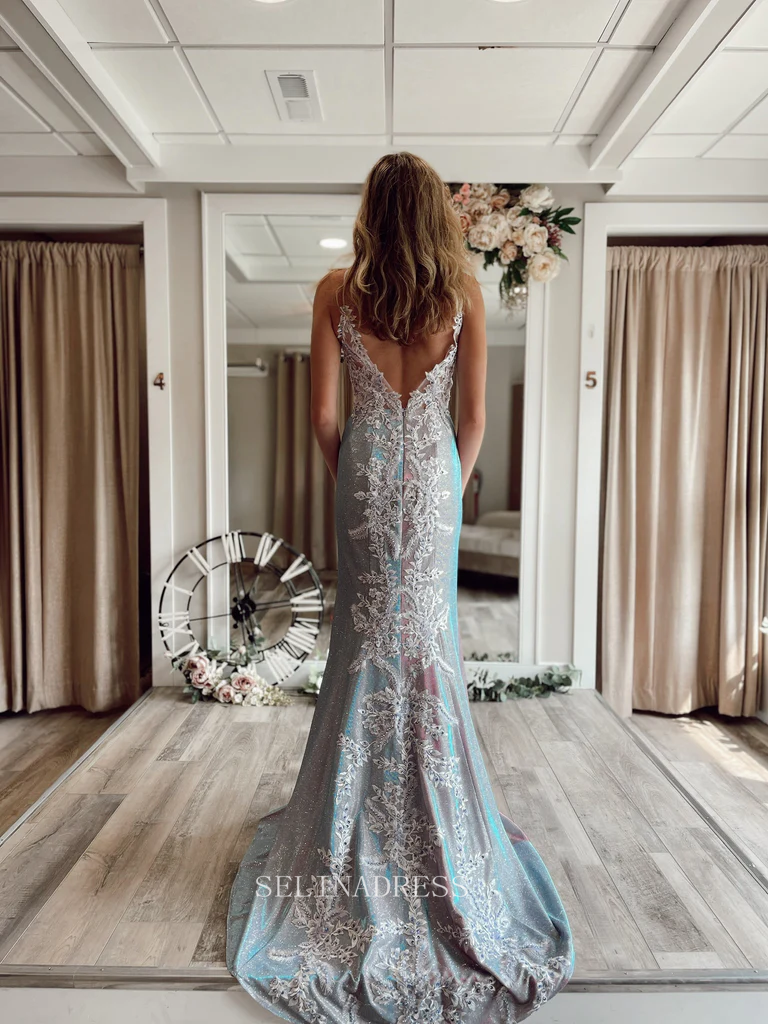 Spaghetti Straps Mermaid Long Formal Dress Sparkly Applique Prom Dress SELINADRESS Spaghetti Straps Mermaid Long Formal Dress Sparkly Applique Prom Dress SELINADRESS