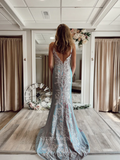 Spaghetti Straps Mermaid Long Formal Dress Sparkly Applique Prom Dresses Evening Dress KPY022|Selinadress