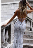 Spaghetti Straps Mermaid Silver Long Prom Dress Sequins Sparkly Evening Dress SED011|Selinadress