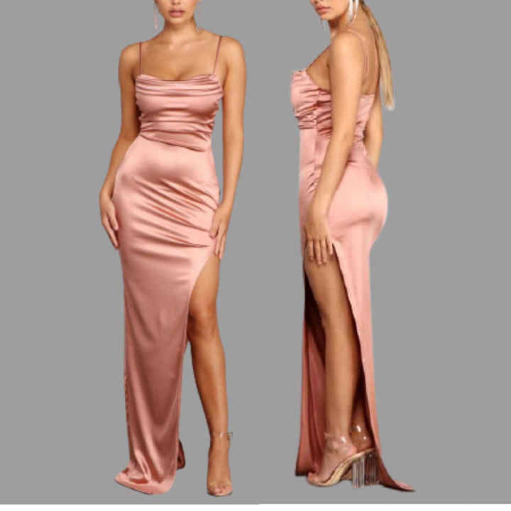 Spaghetti Straps Rose Gold Long Prom Dress with Slit #JKW124 SELINADRESS Spaghetti Straps Rose Gold Long Prom Dress with Slit #JKW124 SELINADRESS