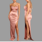 Spaghetti Straps Rose Gold Long Prom Dress with Slit #JKW124|Selinadress