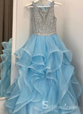 Sparkly Blue Beads Princess Prom Dress Multi-layered Long Formal Evening Dress SED123|Selinadress