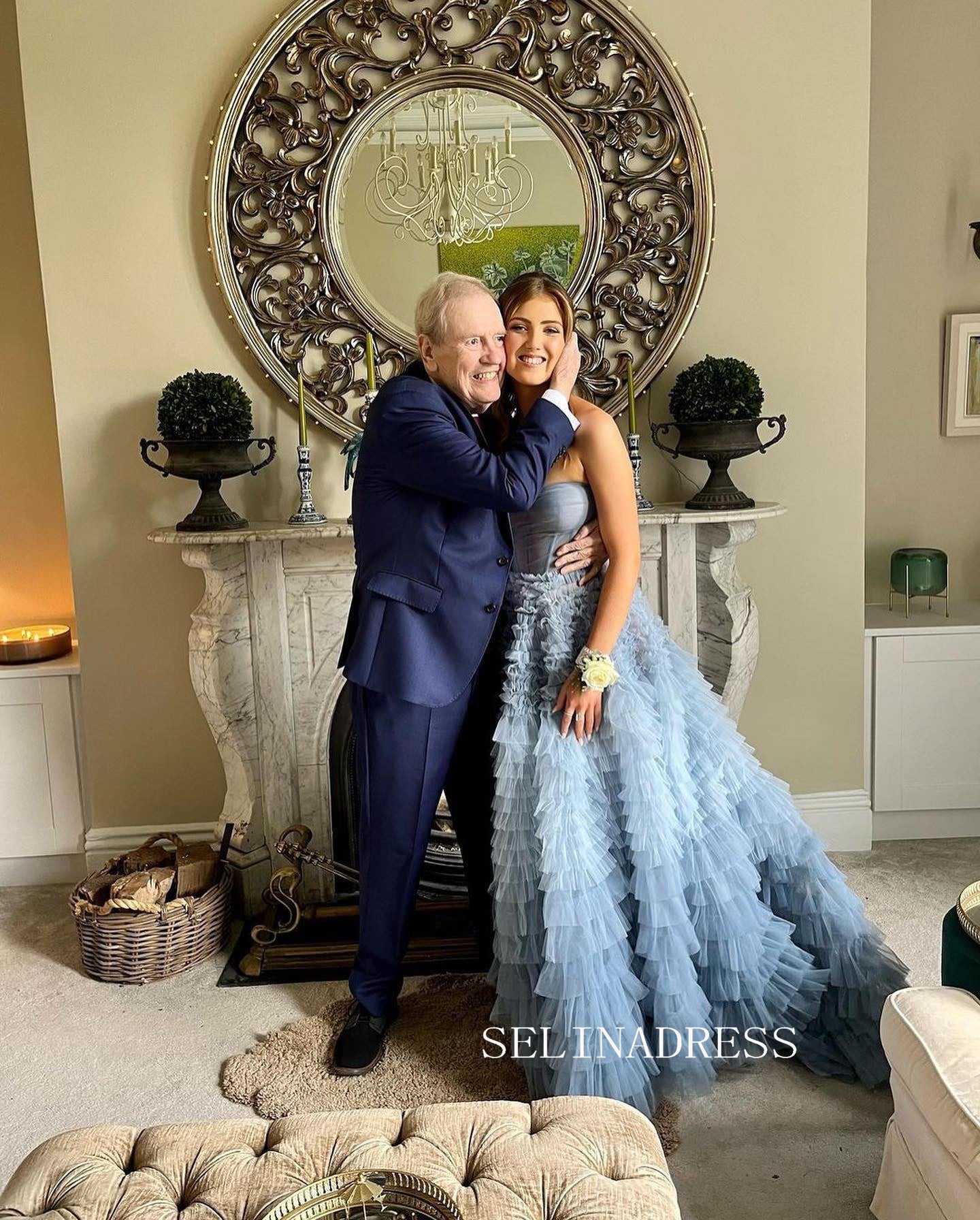 Strapless Gorgeous Frill Layered Ball Gown Sweetheart Blue Evening Dress Formal Dress #JKW005 Strapless Gorgeous Frill Layered Ball Gown Sweetheart Blue Evening Dress Formal Dress #JKW005