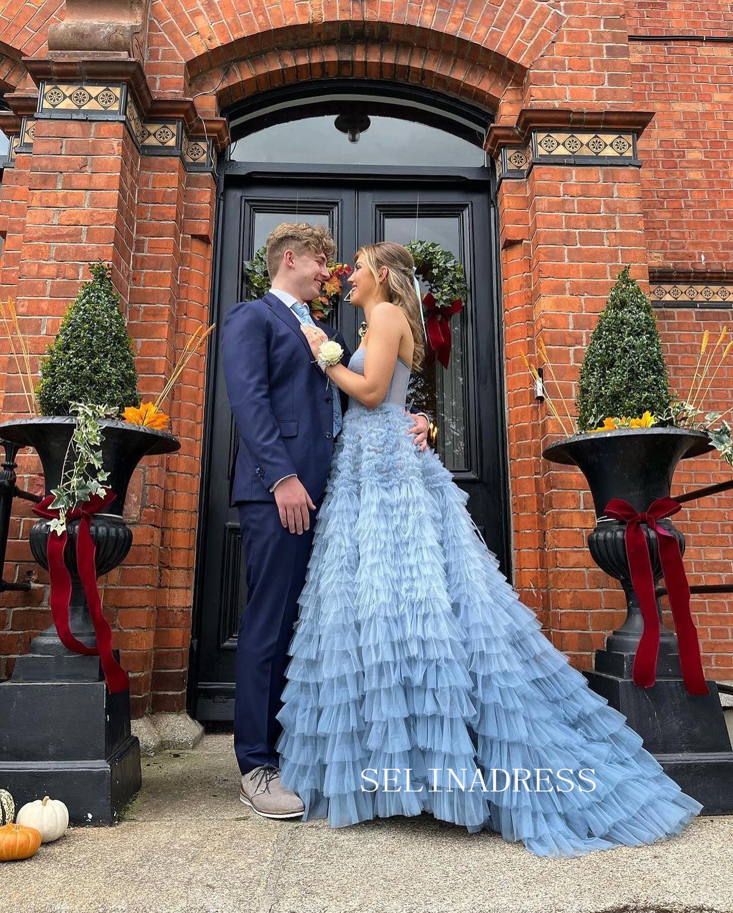 Strapless Gorgeous Frill Layered Ball Gown Sweetheart Blue Evening Dress Formal Dress #JKW005 Strapless Gorgeous Frill Layered Ball Gown Sweetheart Blue Evening Dress Formal Dress #JKW005