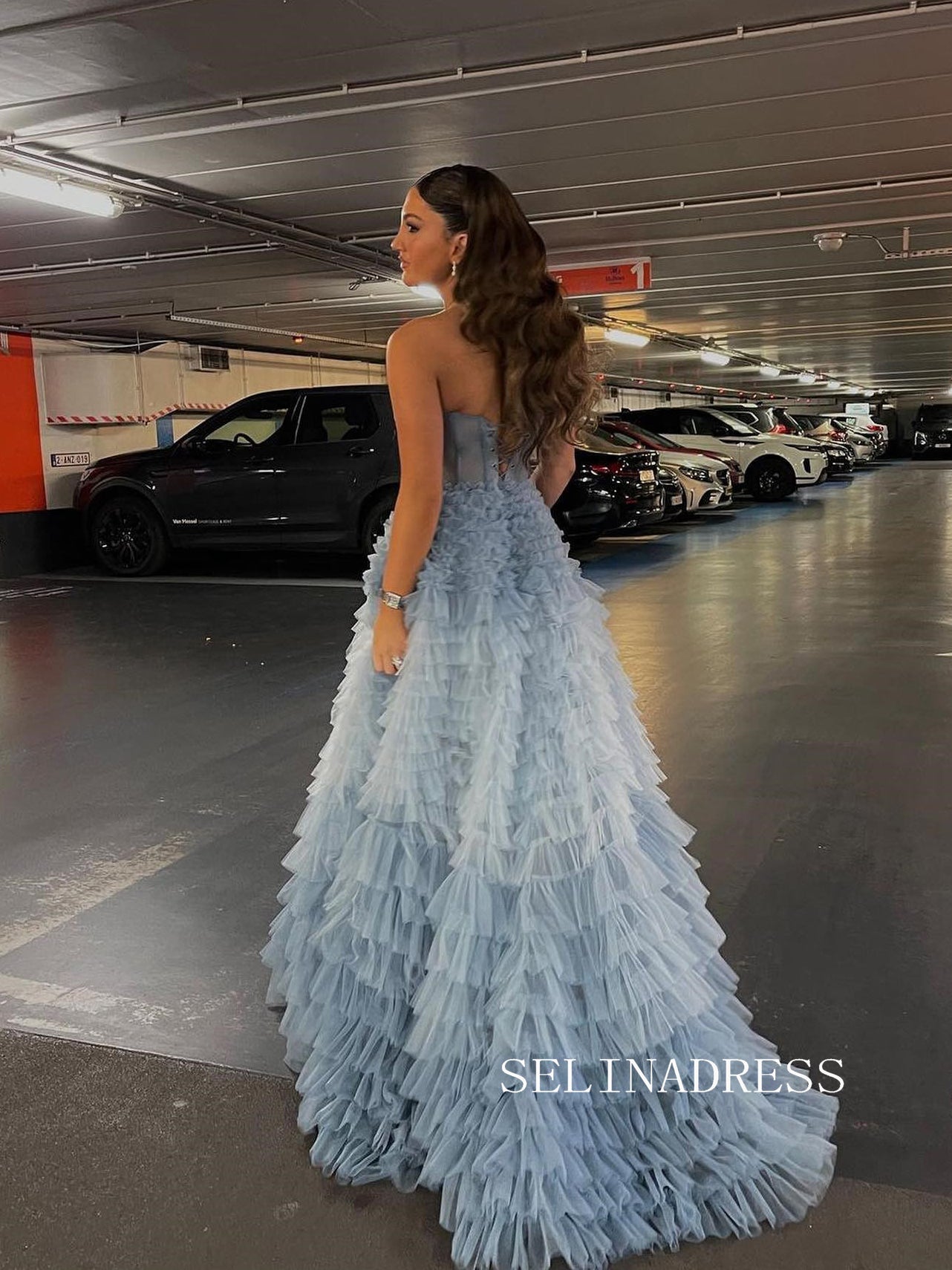 Strapless Gorgeous Frill Layered Ball Gown Sweetheart Blue Evening Dress Formal Dress #JKW005 Strapless Gorgeous Frill Layered Ball Gown Sweetheart Blue Evening Dress Formal Dress #JKW005