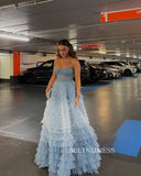 Strapless Gorgeous Frill Layered Ball Gown Sweetheart Blue Evening Dress Formal Dress #JKW005|Selinadress