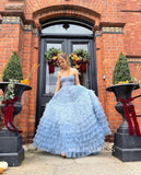 Strapless Gorgeous Frill Layered Ball Gown Sweetheart Blue Evening Dress Formal Dress #JKW005|Selinadress