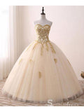 Sweetheart Ball Gown Princess Long Prom Dresses Gold Formal Gowns Evening Dress SED025