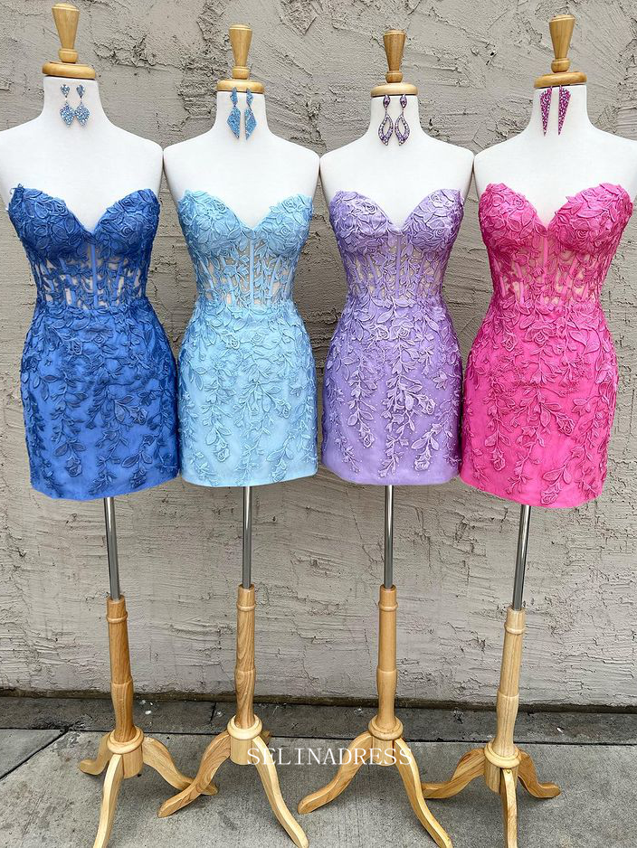 Sweetheart Lace Appliqued Short Prom Dress Cute Homecoming Dresses Hoc SELINADRESS Sweetheart Lace Appliqued Short Prom Dress Cute Homecoming Dresses Hoc SELINADRESS
