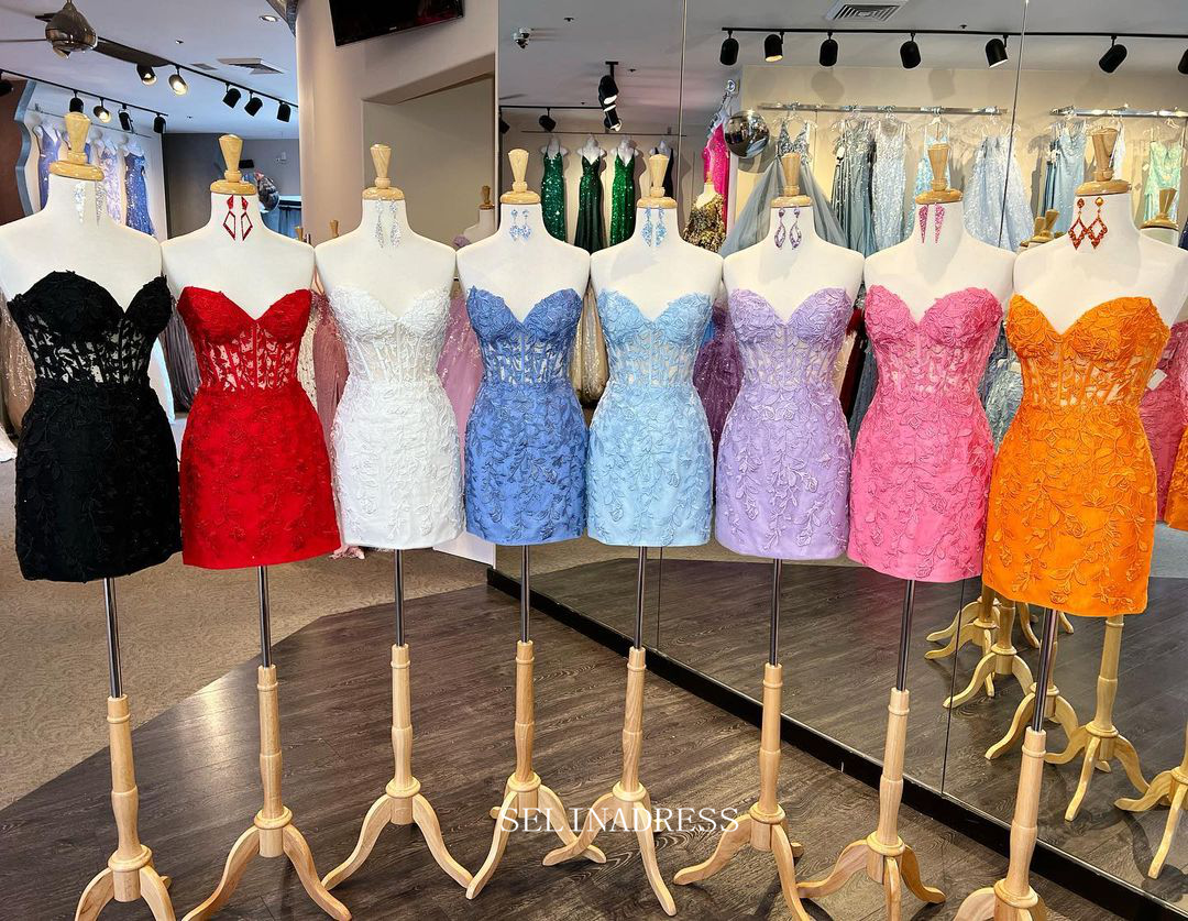 Sweetheart Lace Appliqued Short Prom Dress Cute Homecoming Dresses Hoc SELINADRESS Sweetheart Lace Appliqued Short Prom Dress Cute Homecoming Dresses Hoc SELINADRESS