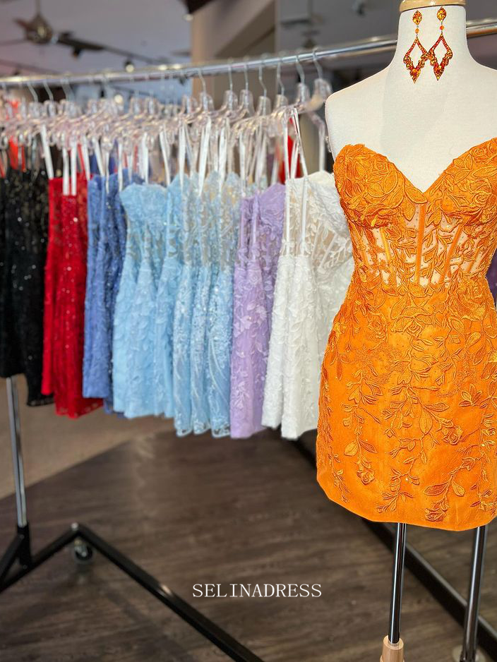 Sweetheart Lace Appliqued Short Prom Dress Cute Homecoming Dresses Hoc SELINADRESS Sweetheart Lace Appliqued Short Prom Dress Cute Homecoming Dresses Hoc SELINADRESS