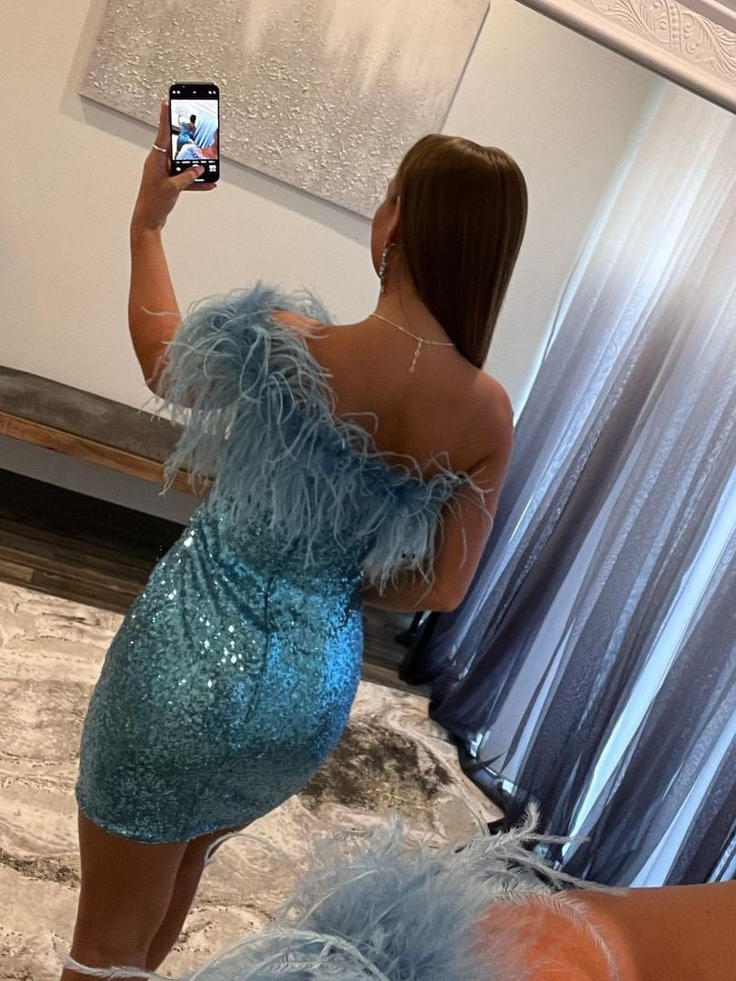 Glittery Sequins Bodycon Homecoming Dresses 2022 One Shoulder Black Mi – SELINADRESS
