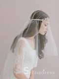 Traditional Drop Veil Blusher Wedding Veil with Crystal Headpiece ALC007
