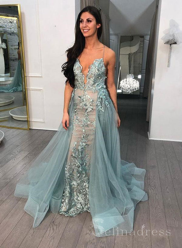 Trumpet/Mermaid Spaghetti Straps Long Prom Dress Open Back Elegant Formal Dress #SED166