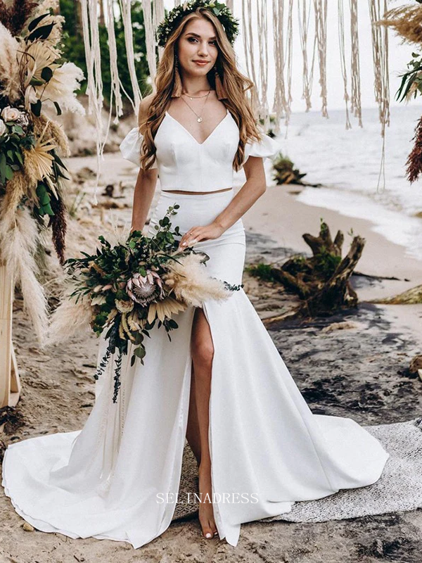 two piece casual wedding dress Two-Piece Casual Wedding Dress with Flowing Long Sleeves
