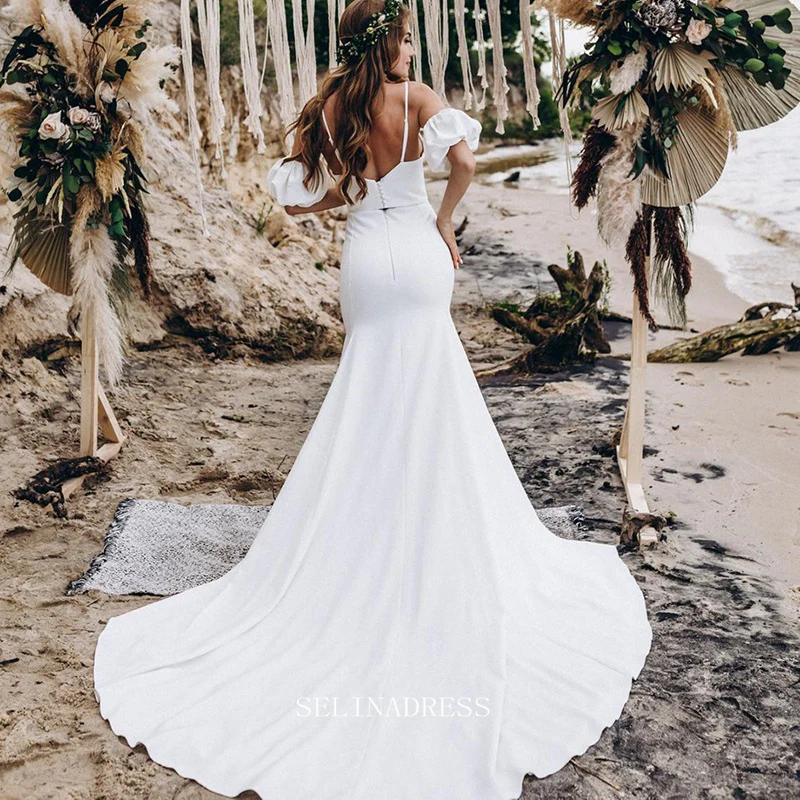 Two Piece Mermaid Wedding Dress Simple White Custom Wedding Dress GRDK – SELINADRESS