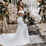 Two Piece Mermaid Wedding Dress Simple White Custom Wedding Dress GRDK014|Selinadress