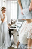 Two Piece Wedding Dresses With Sleeve A-line Sweep Train Lace Bridal Gown SEW040|Selinadress