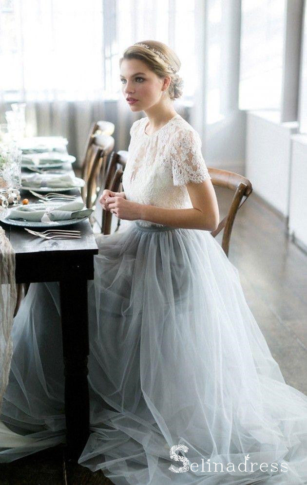 Two Piece Wedding Dresses With Sleeve A-line Sweep Train Lace Bridal Gown SEW040 Two Piece Wedding Dresses With Sleeve A-line Sweep Train Lace Bridal Gown SEW040