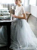 Two Piece Wedding Dresses With Sleeve A-line Sweep Train Lace Bridal Gown SEW040