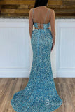 Two Pieces Mermaid Spaghetti Straps Sparkly Long Prom Dresses Sequins Evening Dress MHL2882|Selinadress