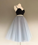 Two Pieces Spaghetti Straps Homecoming Dress Gray Cheap Short Prom Drsess #MHL061|Selinadress