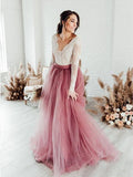V neck Boho Wedding Dress With Long Sleeve Rustic Lace Wedding Dresses SEW040|Selinadress