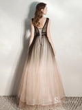 Unique A-line Straps Black Sparkly Long Prom Dresses Formal Gowns SC015