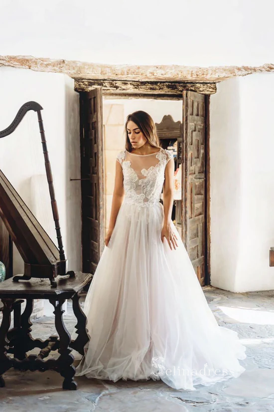 Unique Champagne Tulle Long Formal Dress Beaded Wedding Gowns cbd504 Unique Champagne Tulle Long Formal Dress Beaded Wedding Gowns cbd504