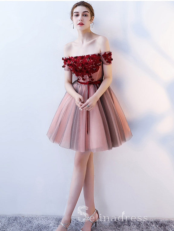 Unique Off-the-shoulder Burgundy Cute Short Ptom Dress Homecoming Dresses MHL036 SELINADRESS Unique Off-the-shoulder Burgundy Cute Short Ptom Dress Homecoming Dresses MHL036 SELINADRESS
