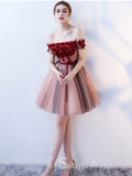 Unique Off-the-shoulder Burgundy Cute Short Ptom Dress Homecoming Dresses MHL036