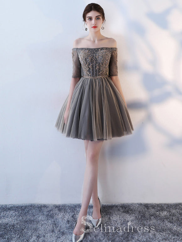 Unique Off-the-shoulder Cute Short Ptom Dress Homecoming Dresses MHL033