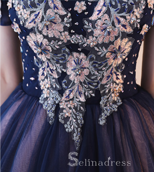 Unique Off-the-shoulder Dark Navy Cute Short Ptom Dress Homecoming Dresses MHL034 SELINADRESS Unique Off-the-shoulder Dark Navy Cute Short Ptom Dress Homecoming Dresses MHL034 SELINADRESS