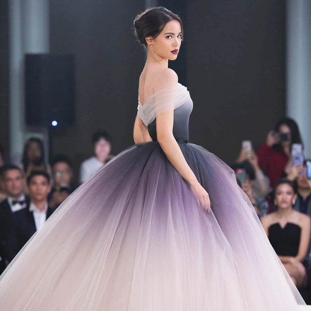 Unique Ombre Prom Dress Off-the-shoulder Ball Gown Long Evening Dresse – SELINADRESS Unique Ombre Prom Dress Off-the-shoulder Ball Gown Long Evening Dresse – SELINADRESS