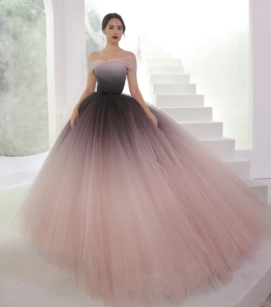 Unique Ombre Prom Dress Off-the-shoulder Ball Gown Long Evening Dresse SELINADRESS Unique Ombre Prom Dress Off-the-shoulder Ball Gown Long Evening Dresse SELINADRESS