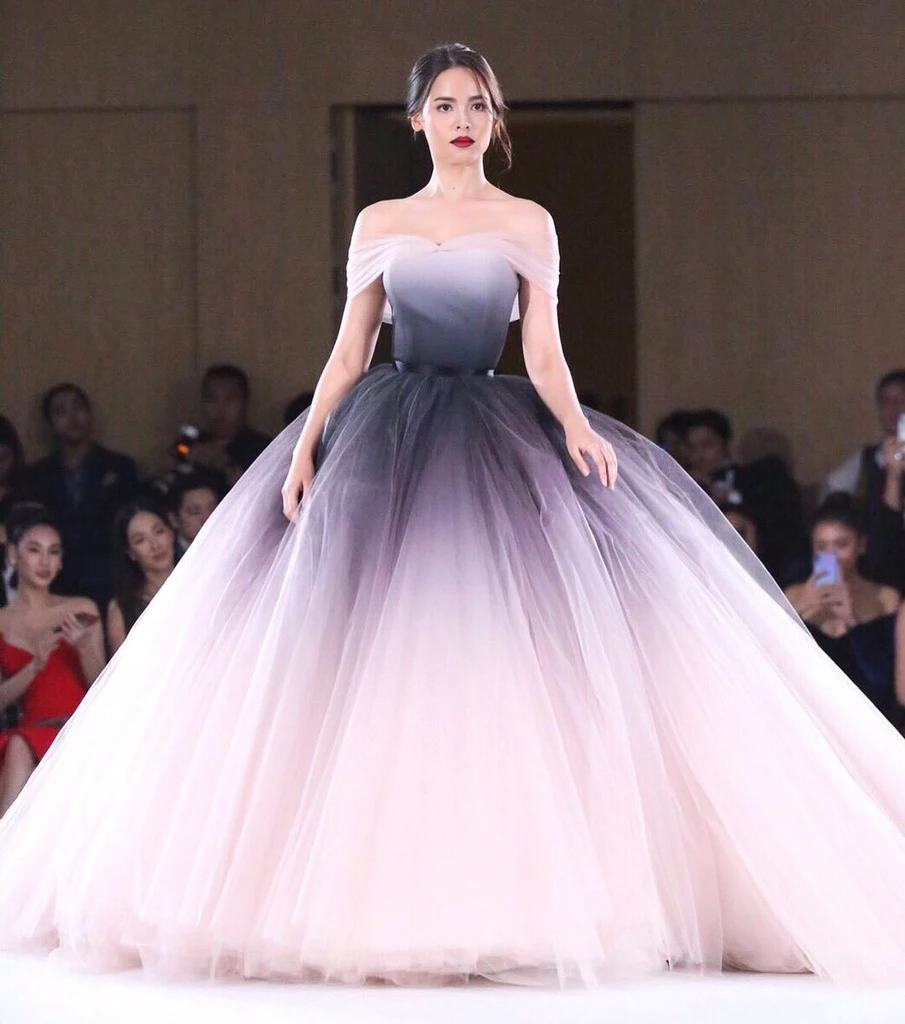 Unique Ombre Prom Dress Off-the-shoulder Ball Gown Long Evening Dresse SELINADRESS Unique Ombre Prom Dress Off-the-shoulder Ball Gown Long Evening Dresse SELINADRESS