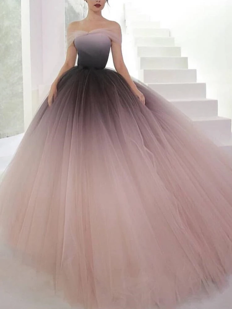 Unique Ombre Prom Dress Off-the-shoulder Ball Gown Long Evening Dresse SELINADRESS Unique Ombre Prom Dress Off-the-shoulder Ball Gown Long Evening Dresse SELINADRESS